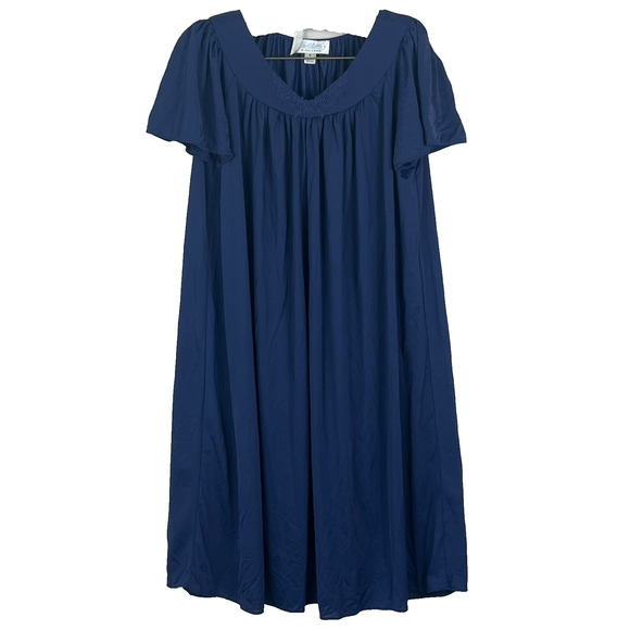 Collette Miss Elaine Flutter Sleeve Long Nightgown Embroidered Floral V Neck - Picture 1 of 6